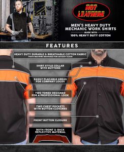 Hot Leathers GMM1004 Men’s Mechanics 2-Tone Sides Button Up Heavy-Duty Work Shirt for | Classic Mechanic Work Shirt - Image 2