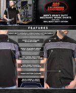 Hot Leathers GMM1006 Men’s 2 Tone Stripe Black and Gray Button Up Heavy-Duty Work Shirt for | Classic Mechanic Work Shirt - Image 2