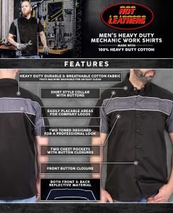Hot Leathers GMM1006 Men’s 2 Tone Stripe Black and Gray Button Up Heavy-Duty Work Shirt for | Classic Mechanic Work Shirt - Image 2