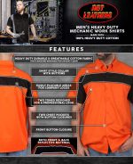 Hot Leathers GMM1007 Men’s 2 Tone Striped Orange/Black Button Up Heavy-Duty Work Shirt for | Classic Mechanic Work Shirt - Image 2