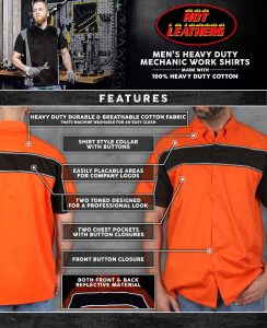 Hot Leathers GMM1007 Men’s 2 Tone Striped Orange/Black Button Up Heavy-Duty Work Shirt for | Classic Mechanic Work Shirt - Image 2