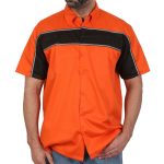 Hot Leathers GMM1007 Men’s 2 Tone Striped Orange/Black Button Up Heavy-Duty Work Shirt for | Classic Mechanic Work Shirt