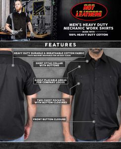Hot Leathers GMM1009 Men’s Mechanic Black Button Up Heavy-Duty Work Shirt for | Classic Mechanic Work Shirt - Image 2