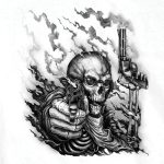 Hot Leathers GMS1417 Men’s ‘Smoking Guns Skeleton ‘ Short Sleeve White T-Shirt - Image 2