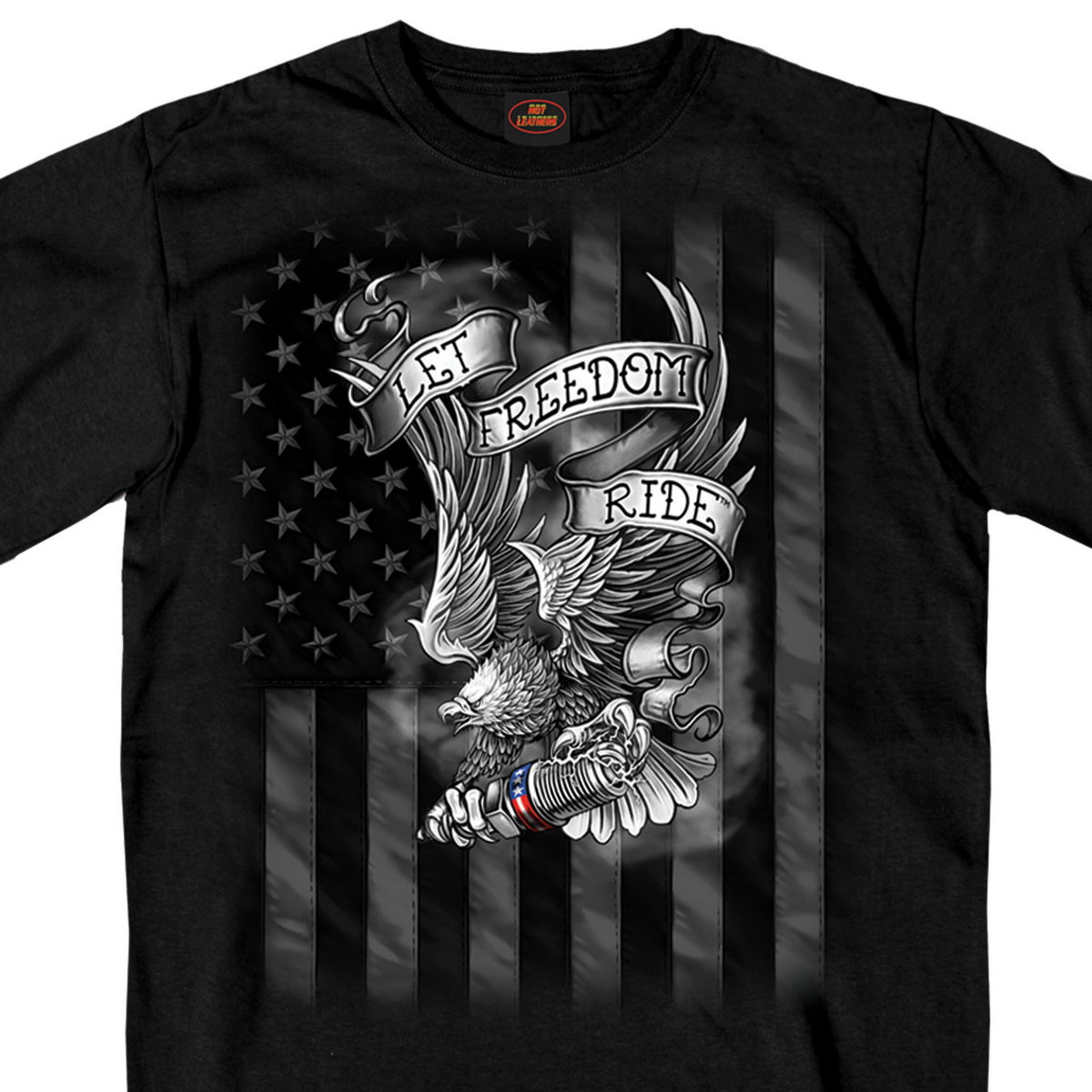 Hot Leathers GMS1422 Men’s ‘Let Freedom Ride Eagle’ Short Sleeve Black T-Shirt
