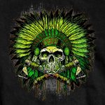 Hot Leathers GMS1463 Mens Green Indian Headdress Skull Black T-Shirt - Image 2