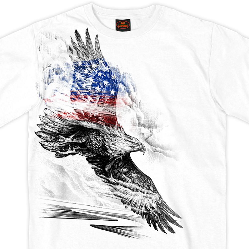 Hot Leathers GMS1479 Men’s Short Sleeve Pencil Eagle Patriotic White T-Shirt
