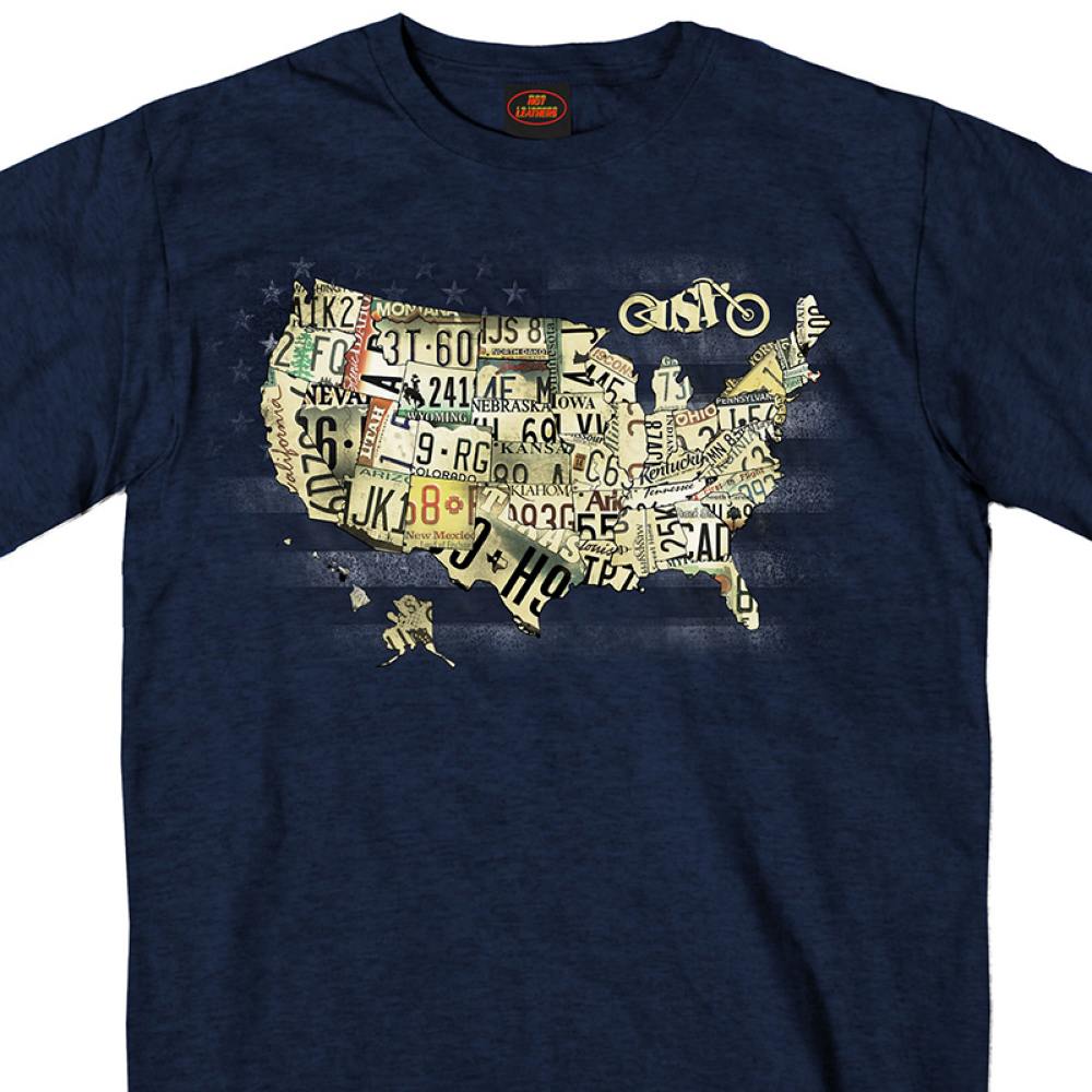 Hot Leathers GMS1481 Men’s Short Sleeve USA Map Heather Navy T-Shirt