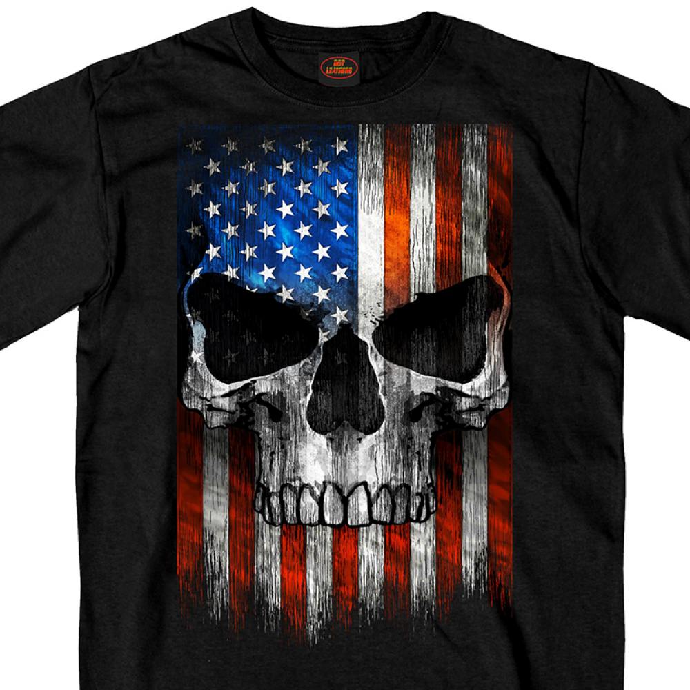 Hot Leathers GMS1483 Men’s Short Sleeve Patriotic Skull Black T-Shirt