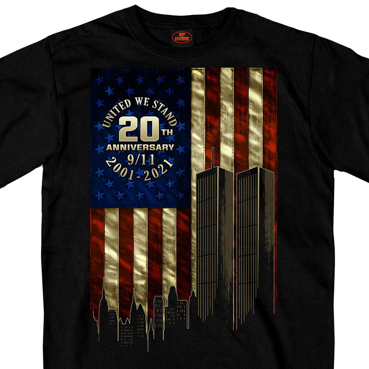 Hot Leathers GMS1494 Men’s Black ‘9-11 Skyline and USA Flag’ T-Shirt