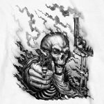 Hot Leathers GMS2426 Men’s ‘Smoking Guns Skeleton’ Long Sleeve White T-Shirt - Image 2