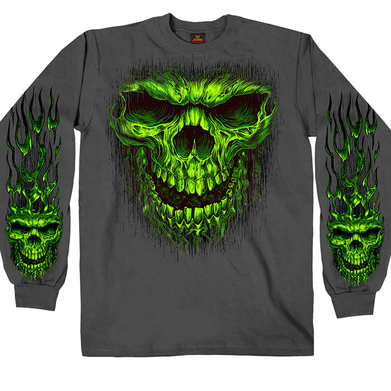 Hot Leathers GMS2457 Men’s Shredder Skull Long Sleeve Charcoal Shirt