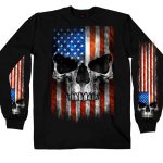 Hot Leathers GMS2483 Men’s Long Sleeve Patriot Skull Black Shirt