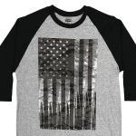 Hot Leathers GMS2486 Men’s Flag Bullets Raglan 3/4 Long Sleeve Heather Black Shirt