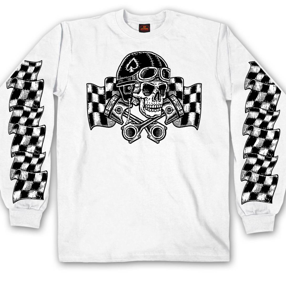 Hot Leathers GMS2528 Men’s White Vintage Skull Long Sleeve Print T-Shirt