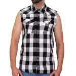 Hot Leathers GMS3490 Men’s Black and White Skull Sleeveless Flannel Shirt - Image 2