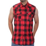 Hot Leathers GMS3491 Men’s Black and Red Patriot Skull Sleeveless Flannel Shirt - Image 2