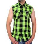 Hot Leathers GMS3492 Men’s Black and Green Shredder Skull Sleeveless Flannel Shirt - Image 2
