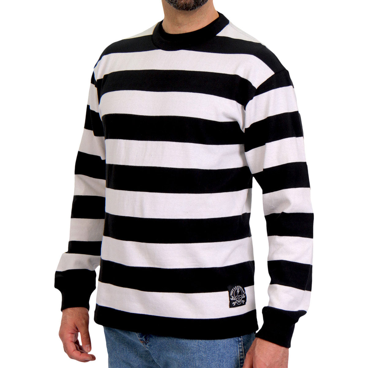Hot Leathers GMS6001 Men’s Black and White Striped Long Sleeve Shirt