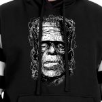 Hot Leathers GSM6006 Men’s Black and White ‘Frankie’ Hooded Pullover Sweatshirt with Knit Strip Sleeves - Image 2