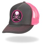 Hot Leathers GSH1011 Skull and Crossbones Grey and Pink Trucker Hat - Image 3