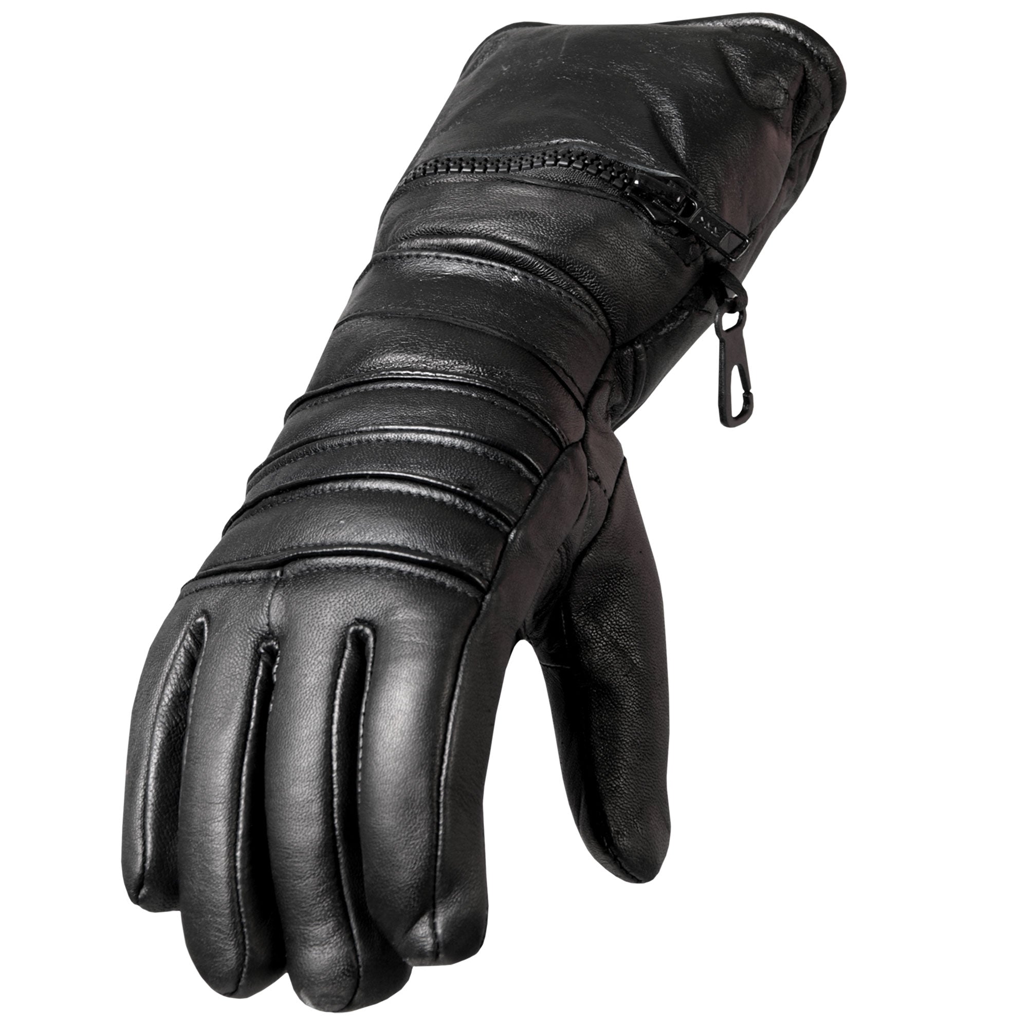 Hot Leathers GVM1001 Men’s Black Leather Gauntlet Glove with Quilted Lining