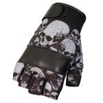 Hot Leathers GVM3009 Uni-Sex Black ‘Ancient Skulls’ Fingerless Leather Gloves - Image 4