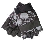 Hot Leathers GVM3009 Uni-Sex Black ‘Ancient Skulls’ Fingerless Leather Gloves