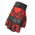 Hot Leathers GVM3010 Uni-Sex Black ‘Red Skull’ Fingerless Leather Gloves - Image 4