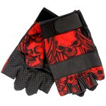 Hot Leathers GVM3010 Uni-Sex Black ‘Red Skull’ Fingerless Leather Gloves