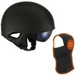 Hot Leathers T72 ‘Black Widow’ Flat Black DOT Half Helmet for Men and Women w/ MP7922FMSET Heated Balaclava Bundle
