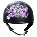 Hot Leathers HLD1031 Sugar Skull Flat Black Motorcycle DOT Approved Skull Cap Half Biker Helmet - Image 2