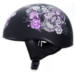 Hot Leathers HLD1031 Sugar Skull Flat Black Motorcycle DOT Approved Skull Cap Half Biker Helmet - Image 4
