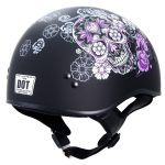 Hot Leathers HLD1031 Sugar Skull Flat Black Motorcycle DOT Approved Skull Cap Half Biker Helmet - Image 7