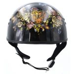 Hot Leathers HLD1034 Butterfly Lock Gloss Black Motorcycle DOT Approved Skull Cap Half Biker Helmet - Image 2