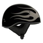 Hot Leathers HLD1036 Silver Flames Gloss Black Motorcycle DOT Approved Skull Cap Half Helmet - Image 2