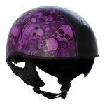 Hot Leathers HLD1039 Gloss Black Purple Skull Bouquet Advanced DOT Unisex Half Helmet w/ Drop Down Visor - Image 6