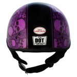 Hot Leathers HLD1039 Gloss Black Purple Skull Bouquet Advanced DOT Unisex Half Helmet w/ Drop Down Visor - Image 7