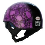 Hot Leathers HLD1039 Gloss Black Purple Skull Bouquet Advanced DOT Unisex Half Helmet w/ Drop Down Visor - Image 8