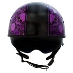 Hot Leathers HLD1039 Gloss Black Purple Skull Bouquet Advanced DOT Unisex Half Helmet w/ Drop Down Visor - Image 9