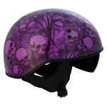 Hot Leathers HLD1039 Gloss Black Purple Skull Bouquet Advanced DOT Unisex Half Helmet w/ Drop Down Visor - Image 2