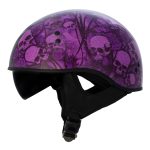 Hot Leathers HLD1039 Gloss Black Purple Skull Bouquet Advanced DOT Unisex Half Helmet w/ Drop Down Visor - Image 4