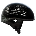 Hot Leathers HLD1043 Gloss Black Black and White Warrior Bullet Advanced DOT Skull Half Helmet - Image 2