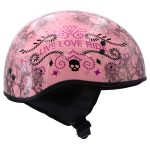 Hot Leathers HLD1048 Live, Love Ride Gloss Pink Motorcycle DOT Approved Skull Cap Half Biker Helmet - Image 9