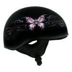 Hot Leathers HLD1052 DOT Skull Cap Half Helmet – Flat Black with Purple Butterfly Design Bikers - Image 6
