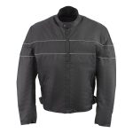 NexGen HW212102 Men’s Black Nylon-Textile Vented Moto Jacket with Reflective Piping