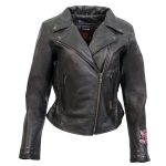 Hot Leathers JKL2001 Women’s Black ‘Embroidered Bling Rose Design’ Braided Motorcycle Leather Jacket - Image 12