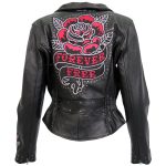 Hot Leathers JKL2001 Women’s Black ‘Embroidered Bling Rose Design’ Braided Motorcycle Leather Jacket