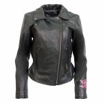 Hot Leathers JKL2001 Women’s Black ‘Embroidered Bling Rose Design’ Braided Motorcycle Leather Jacket - Image 2