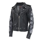 Hot Leathers JKL2002 Women’s Black ‘Rose Embroidered’ Motorcycle Style Leather Jacket